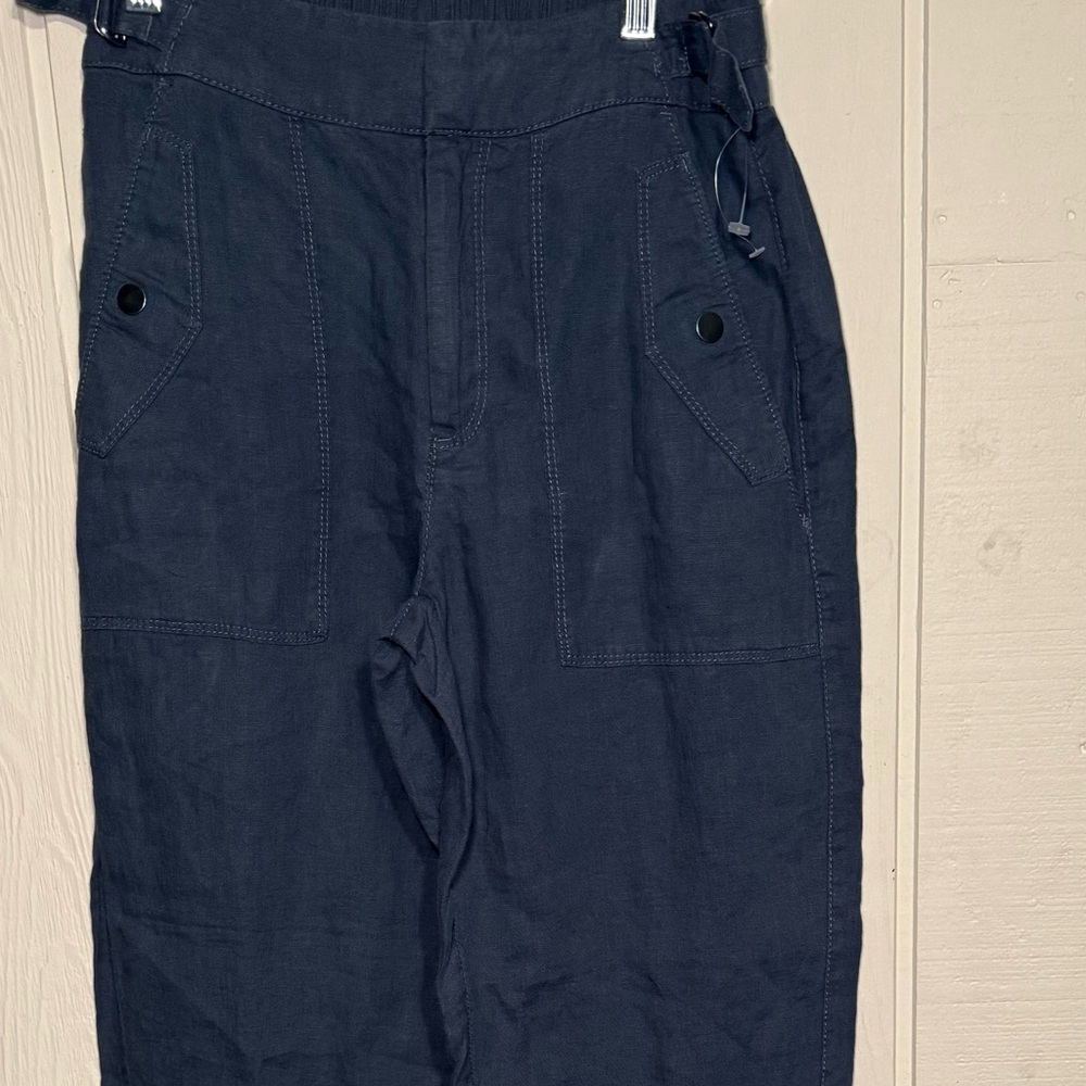 Athleta Voyager Linen Pants Cropped Lightweight Pockets Granite Blue Women's 0